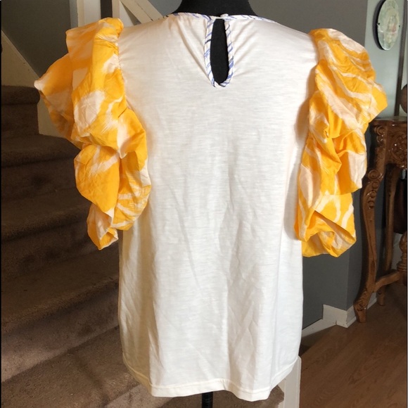 White Top Yellow and White Puffy Ruffle Sleeves Boutique - Picture 3 of 6